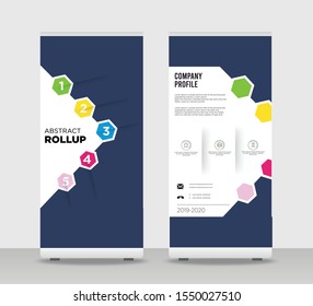 5 steps colorful Abstract Shapes Modern Exhibition Advertising Trend Business Roll Up Banner Stand Poster Brochure flat design template creative concept. White background Roll Up EPS. Presentation