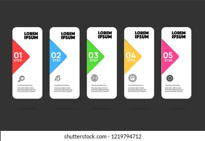 5 steps colourful banners for landing or presentations marketing