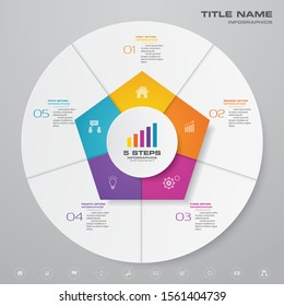 5 steps cycle chart infographics elements for data presentation. EPS 10.	