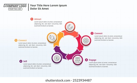 5 Steps Cycle Infographics Diagram and Editable Text on a 16:9 ratio for Business Cycles, Progress, Plans, Goals, and Website Design.
