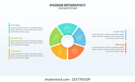 5 Steps Diagram Infographic on a 16:9 Layout for Business Presentation, Poster, Banner and Booklet.