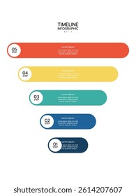 5 Steps elements placed in vertical row. Concept of 5 successive steps of project development process. Flat infographic design template. Simple vector illustration for business analytics.