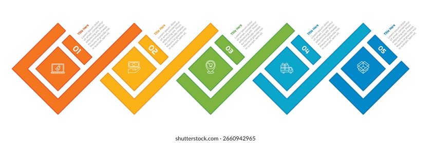 5 Steps Flat Square Infographic Element. Modern and clean design for presentations, reports, and web