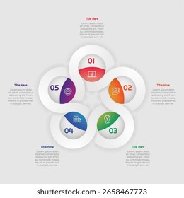 5 Schritte Farbverlauf Kreis Infografik Element. Modernes und sauberes Design für Präsentationen, Berichte und das Web