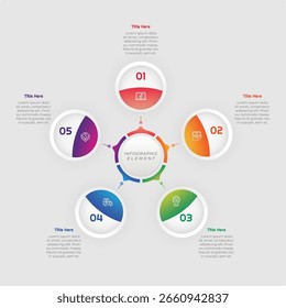 Elemento de infografía de círculo degradado de 5 pasos. Diseño moderno y limpio para presentaciones, informes y Web