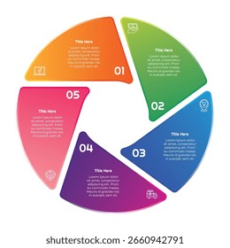 Elemento de infografía de lente de círculo degradado de 5 pasos. Diseño moderno y limpio para presentaciones, informes y Web