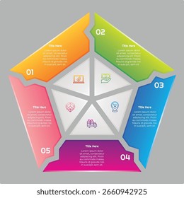 5 passos Gradiente Hexágono Puzzle Infográfico Elemento. Design moderno e limpo para apresentações, relatórios e Web