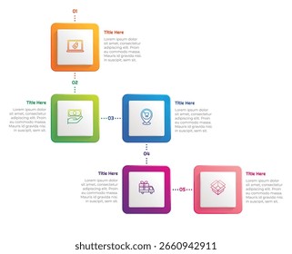 5 Schritte Farbverlauf quadratisches Infografik-Element. Modernes und sauberes Design für Präsentationen, Berichte und das Web