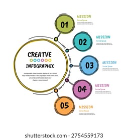 5 Steps Hand Drawn Vertical Timeline Infographic Doodle Style Process Flowchart Vector EPS
