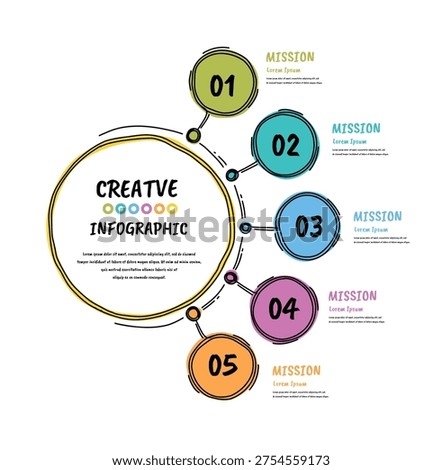 5 Steps Hand Drawn Vertical Timeline Infographic Doodle Style Process Flowchart Vector EPS
