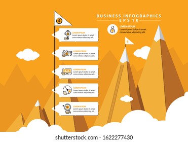 5 steps 5 icons to work for business background yellow. Eps10 Vector.