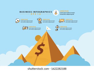 5 steps 5 icons to work for business background blue. Eps10 Vector.