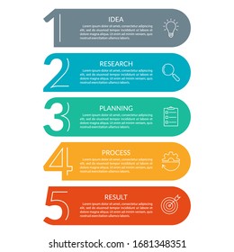 5 steps info graphic with business icons and copy space. Infographics template with outline numbers. Five parts or options for menu and  workflow layout design. Vector illustration.