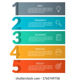 5 Steps Info Graphic With Business Icons And Copy Space. Infographics Template With Outline Numbers. Five Parts Or Options For Menu And  Workflow Layout Design. Vector Illustration.