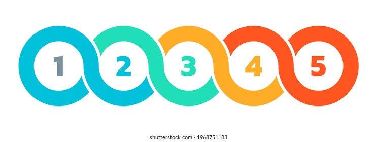 5 steps infograph. Business process info graphic template with 5 numbers in abstract circles. Modern timeline infographics for presentation, layout, flow chart. Vector illustration.