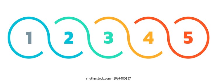 infografía de 5 pasos. Plantilla gráfica de información de procesos empresariales con 5 números en círculos abstractos. infografías de línea de tiempo modernas para presentación, diseño, diagrama de flujo. Ilustración vectorial.
