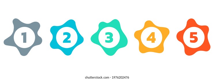 5 steps infograph. Business process info graphic template with 5 numbers in abstract fluid shapes. Modern timeline infographics for presentation, layout, flow chart. Vector illustration.
