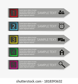 5 steps infographic. Business concept with opions.Time, search, convarsation,home.For content,diagram,flowchart,steps,workflow layout. 10eps
