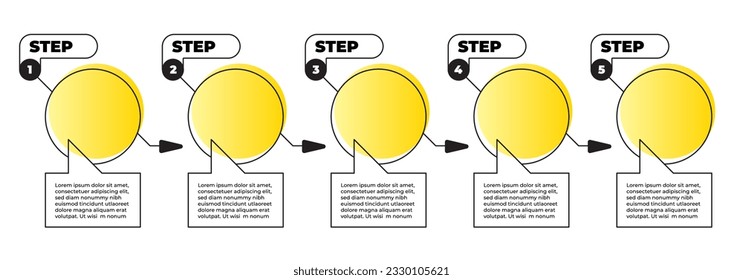 5 steps infographic with circles and arrows. Step by step manual instruction. Empty design template. Data visualization. Design elements for presentation with copy space. Workflow layout. Process