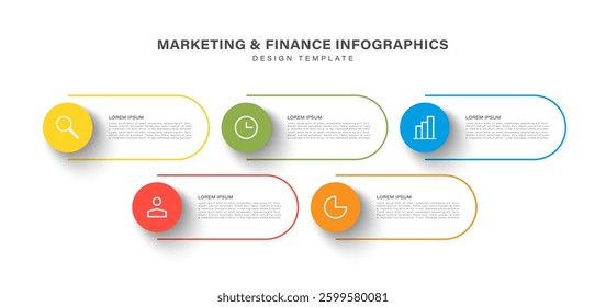 5 steps infographic design template with thin icons