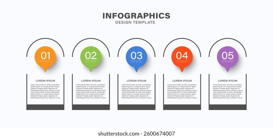 5 steps infographic design template with numbers and text