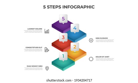 5 steps infographic element template with 3 stack of stairs, layout vector for presentation, diagram, chart, etc