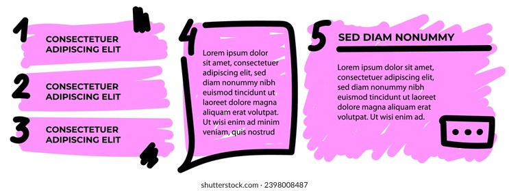 5 steps infographic with hand drawn text box. Step by step instruction. Empty way progress design template. Data visualization. Design element for presentation with copy space. Design for list