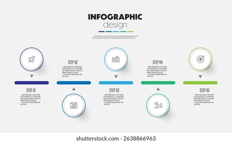 5 steps infographic modern timeline diagram plan with circle chart