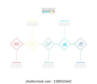 5 steps Infographic template for business,horizontal squares style,five options to success concept with flat icons and space for your text,easy and clean design,vector isolated on white background.
