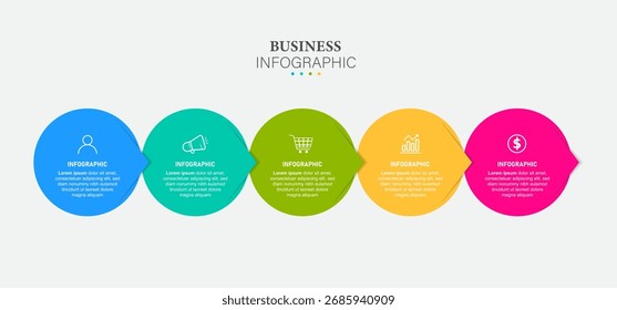 Modelo de infográfico de 5 etapas com ícones e espaço reservado de descrição