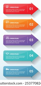 5 steps infographic template with 5 options. Flowchart that can be used for business report, data visualization and presentation. Timeline infographic elements vector illustration.