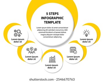 5 steps infographic template with 5 options. Flowchart that can be used for business report, data visualization and presentation. Timeline infographic elements vector illustration.