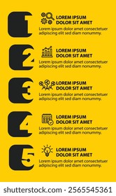 5 steps infographic template with 5 options. Flowchart that can be used for business report, data visualization and presentation. Timeline infographic elements vector illustration.