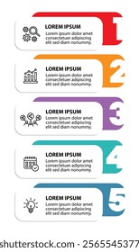 5 steps infographic template with 5 options. Flowchart that can be used for business report, data visualization and presentation. Timeline infographic elements vector illustration.
