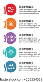5 steps infographic template with 5 options. Flowchart that can be used for business report, data visualization and presentation. Timeline infographic elements vector illustration.
