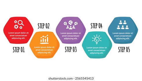 5 steps infographic template with 5 options. Flowchart that can be used for business report, data visualization and presentation. Timeline infographic elements vector illustration.
