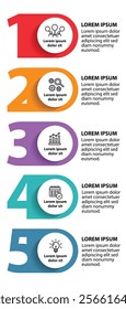 5 steps infographic template with 5 options. Flowchart that can be used for business report, data visualization and presentation. Timeline infographic elements vector illustration.
