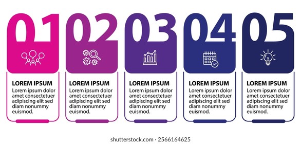 5 steps infographic template with 5 options. Flowchart that can be used for business report, data visualization and presentation. Timeline infographic elements vector illustration.