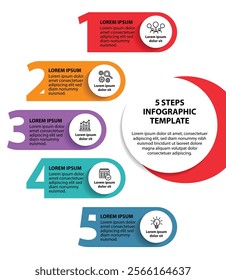 5 steps infographic template with 5 options. Flowchart that can be used for business report, data visualization and presentation. Timeline infographic elements vector illustration.