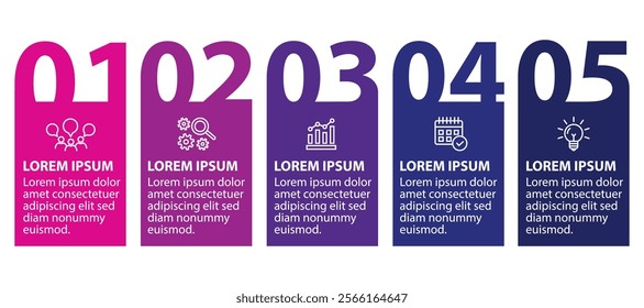 5 steps infographic template with 5 options. Flowchart that can be used for business report, data visualization and presentation. Timeline infographic elements vector illustration.