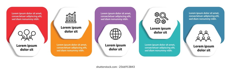 5 steps infographic template with 5 options. Flowchart that can be used for business report, data visualization and presentation. Timeline infographic elements vector illustration.