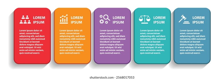 5 steps infographic template with 5 options. Flowchart that can be used for business report, data visualization and presentation. Timeline infographic elements vector illustration.