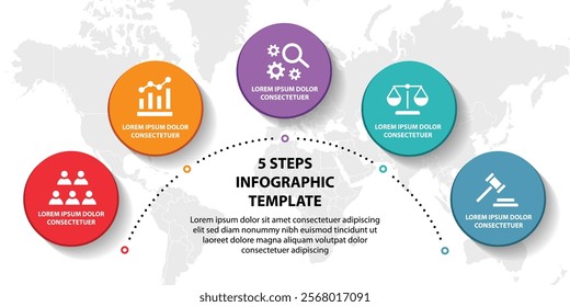 5 steps infographic template with 5 options. Flowchart that can be used for business report, data visualization and presentation. Timeline infographic elements vector illustration.