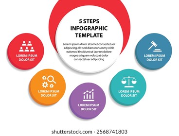 5 steps infographic template with 5 options. Flowchart that can be used for business report, data visualization and presentation. Timeline infographic elements vector illustration.