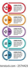 5 steps infographic template with 5 options. Flowchart that can be used for business report, data visualization and presentation. Timeline infographic elements vector illustration.