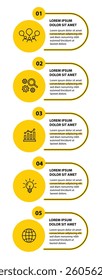 5 steps infographic template with 5 options. Flowchart that can be used for business report, data visualization and presentation. Timeline infographic elements vector illustration.