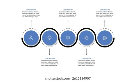  5 steps infographic template with 5 options. Flowchart that can be used for business report, data visualization and presentation. Timeline infographic elements vector illustration.