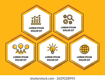 5 steps infographic template with 5 options. Flowchart that can be used for business report, data visualization and presentation. Timeline infographic elements vector illustration.