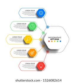 5 steps infographic template with realistic hexagonal elements on white background. business process diagram. company presentation slide template. modern vector info graphic layout design. eps 10