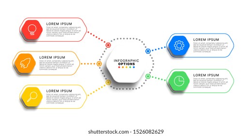 5 steps infographic template with realistic hexagonal elements on white background. business process diagram. company presentation slide template. modern vector info graphic layout design. eps 10